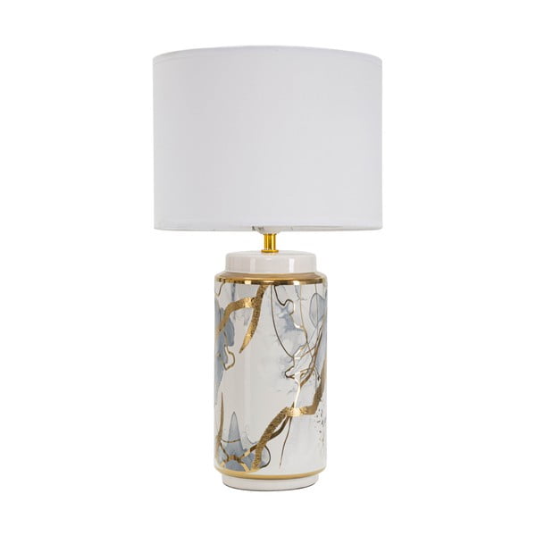 Lampada da tavolo in ceramica con paralume in tessuto bianco e oro (altezza 48 cm) Glam Abstract - Mauro Ferretti