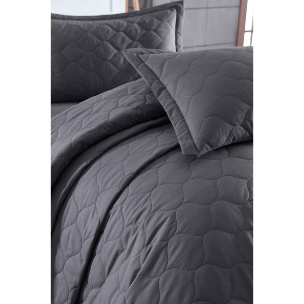 Copriletto grigio scuro con 2 federe in cotone ranzato EnLora Home Fresh, 225 x 240 cm Fresh Color - Mijolnir-image-1