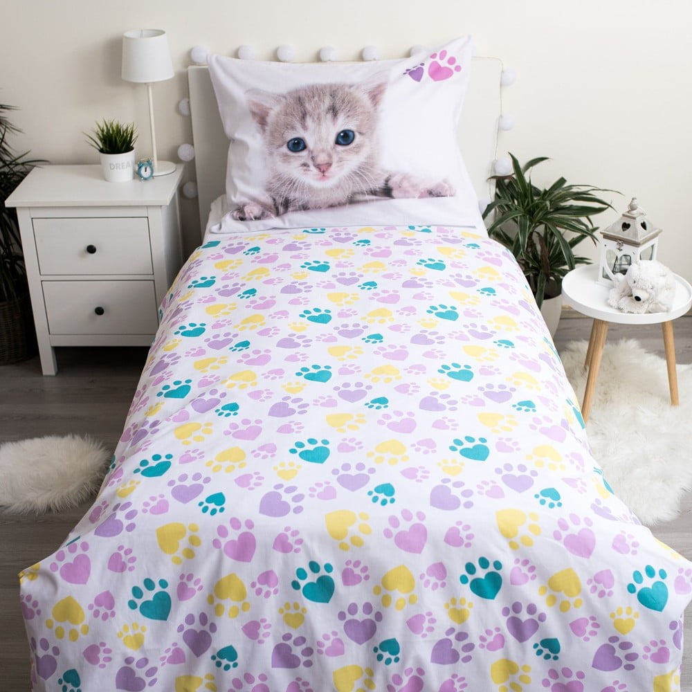 Jerry Fabrics Set Copripiumino Hello Kitty – 100% Cotone, 140x200 Cm Con Federa 70x90 Cm, Chiusura Cerniera, Bianco/Rosso, Per Letto Singolo
