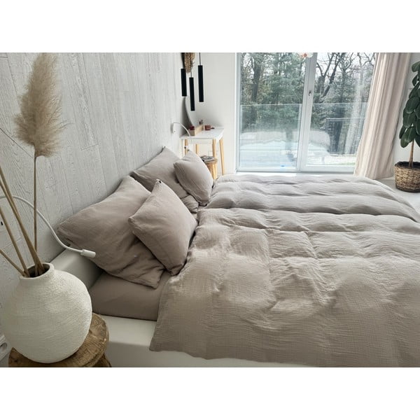 Set copripiumino e federa beige in mussola per letto matrimoniale 200x200 cm Plain Muslin – Butter Kings-image-3
