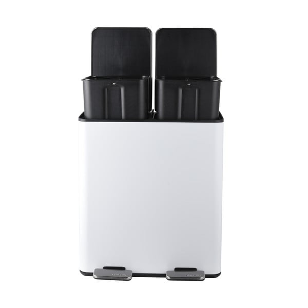 Cestino per la spazzatura bianco opaco in acciaio per raccolta differenziata/con pedale 2x20 l   Aliya – Spirella-image-3
