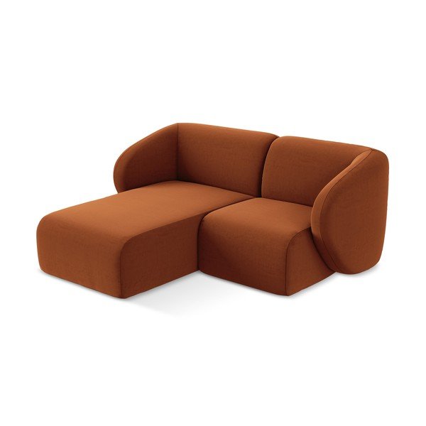 Divano angolare color terracotta (con penisola a sinistra/con chaise lounge) con rivestimento in velluto Lani – Makamii-image-2