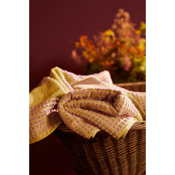 Asciugamano tipo terry giallo e rosa in cotone organico 50x100 cm Check – JUNA-image-3