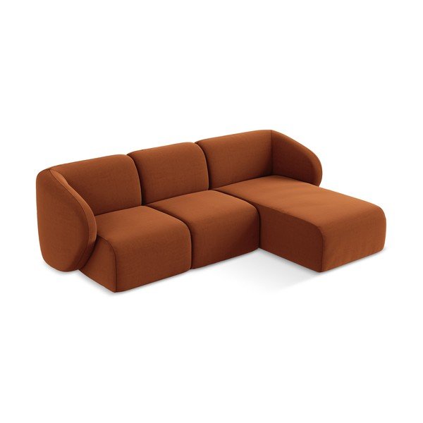 Divano angolare color terracotta (con penisola a destra/con chaise lounge) con rivestimento in velluto Lani – Makamii-image-2