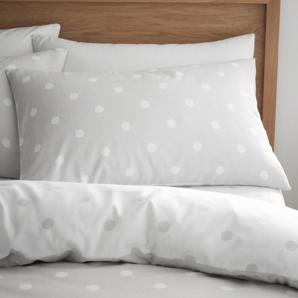 Set copripiumino e federa bianco e grigio in flanella per letto matrimoniale 200x200 cm Polka Dot – Catherine Lansfield-image-3