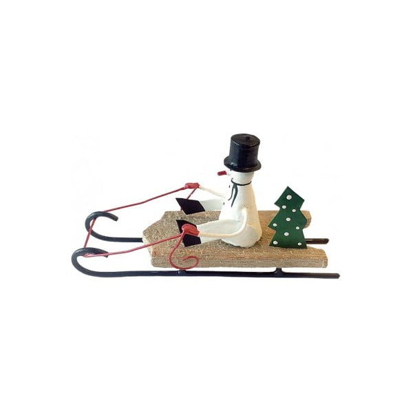 Statuetta di Natale Snowman on Wooden Sledge - G-Bork