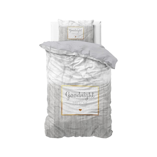 Biancheria da letto singola bianca e grigia Marble Goodnight, 140 x 220 cm - Sleeptime