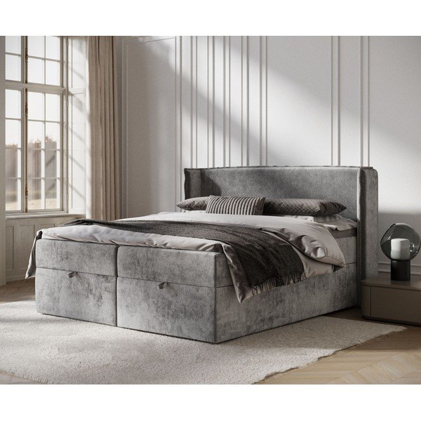 Letto boxspring grigio con spazio contenitivo 160x200 cm Passion - Maison de Rêve-image-1