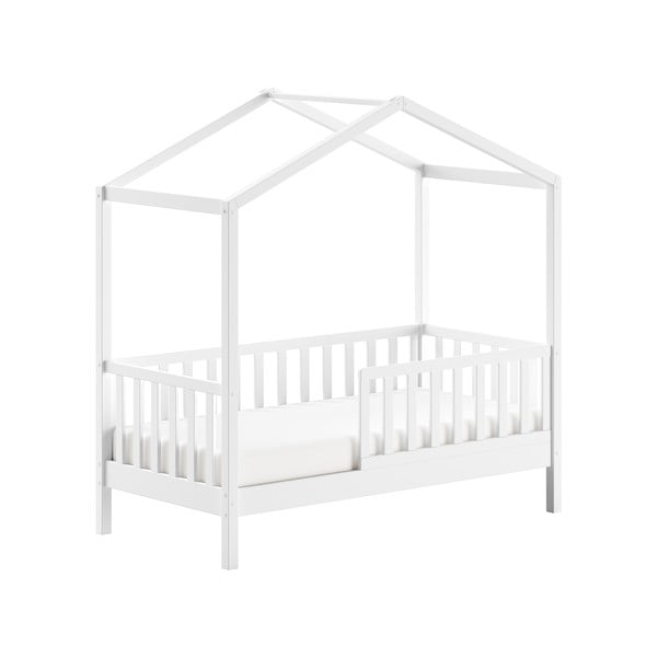 Letto da bambini a forma di casa bianco in pino massiccio con rete inclusa 70x140 cm DALLAS – Vipack-image-2