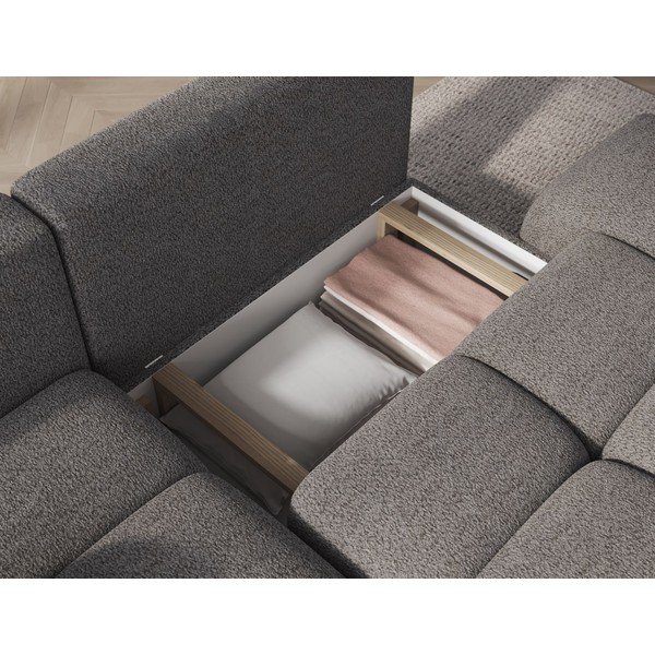 Divano angolare grigio allungabile/con contenitore (con penisola a sinistra/con chaise lounge) con rivestimento in bouclé Vittario – ELTAP-image-3