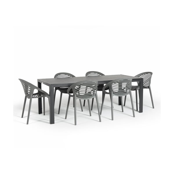 Set da pranzo da giardino per 6 persone con sedia Joanna grigia e tavolo Viking, 90 x 205 cm Viking & Joanna - Bonami Selection