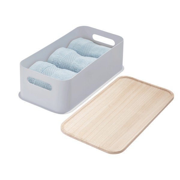 Contenitore grigio con manico e coperchio in legno di paulownia, 21,3 x 43 cm Eco - iDesign-image-4