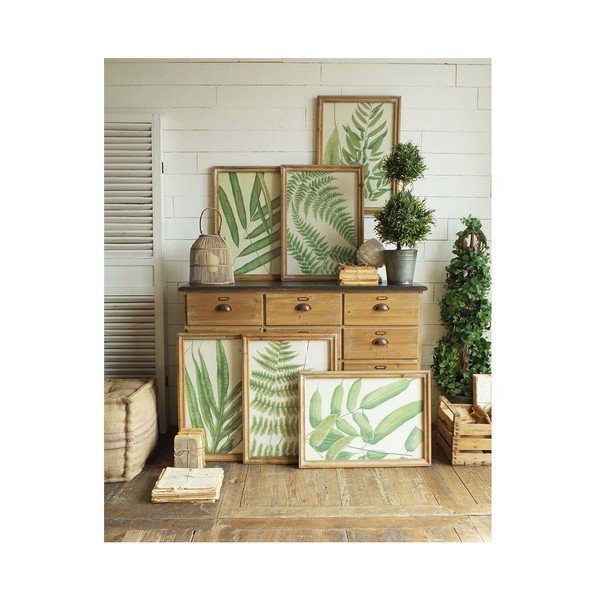 Set di 6 dipinti in cornici di legno Foglie di botanica, 65 x 47 cm - Orchidea Milano