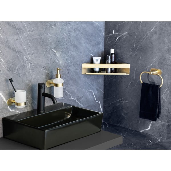 Mensola angolare autoportante per bagno in acciaio inox colore oro Genova Matt - Wenko-image-1