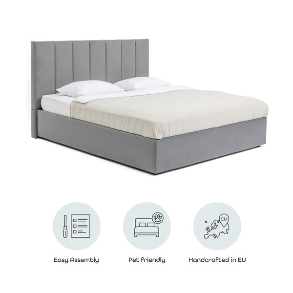 Letto matrimoniale imbottito grigio con contenitore con rete inclusa 160x200 cm Thessa Bold Line – Bonami Selection-image-4