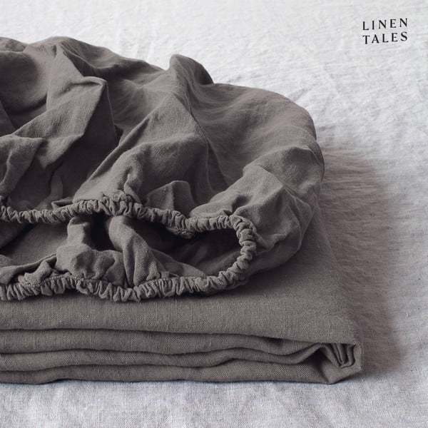 Lenzuolo elastico di lino grigio scuro, 90 x 200 cm Dark Grey - Linen Tales
