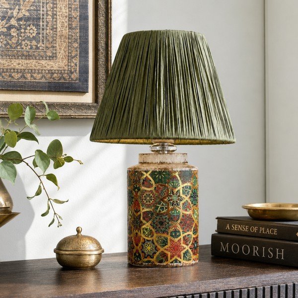 Lampada da tavolo verde con paralume in carta lavorata (altezza totale 38 cm) Alev – Opviq lights-image-2