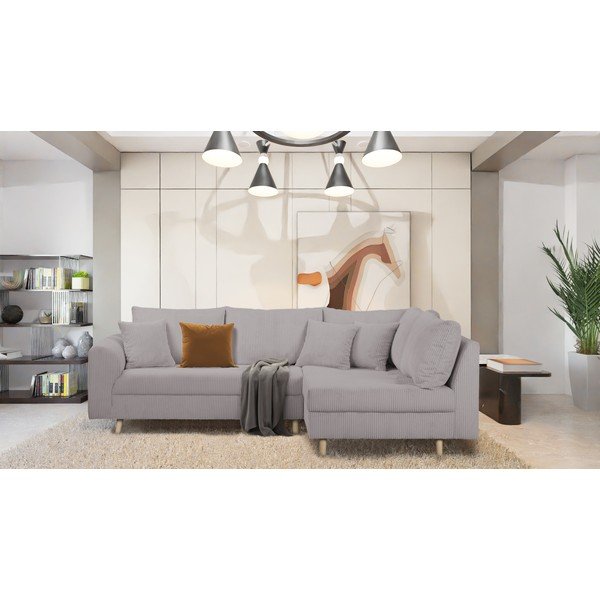 Divano angolare in velluto a coste grigio (angolo destro) Ariella - Ropez-image-1