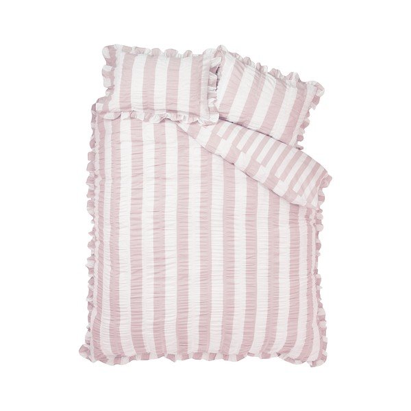 Set copripiumino e federa rosa per letto matrimoniale 3 pezzi 200x200 cm Seersucker Frill Stripe – Catherine Lansfield