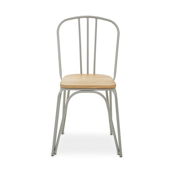 Sedia da pranzo grigia/di colore naturale in olmo massiccio District – Premier Housewares-image-2