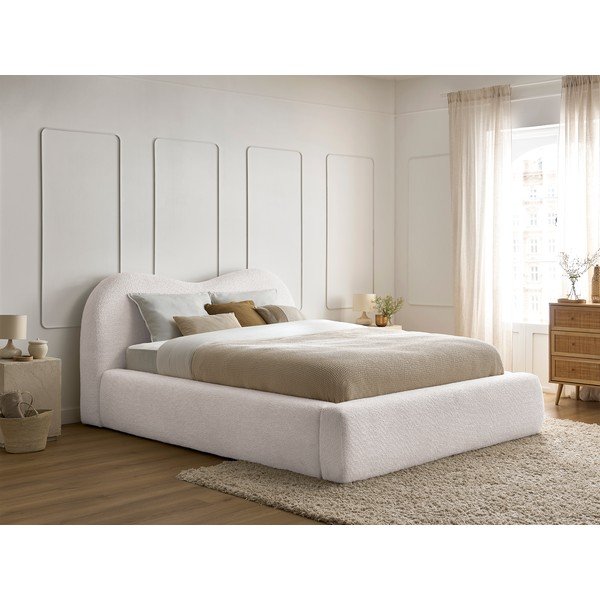 Letto matrimoniale bianco imbottito con spazio contenitivo con rete inclusa 180x200 cm Orlane – Bobochic Paris-image-1