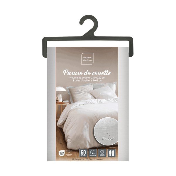 Set copripiumino e federa bianco in cotone per letto matrimoniale/per letto esteso 3 pezzi 240x220 cm Meline – douceur d'intérieur-image-2