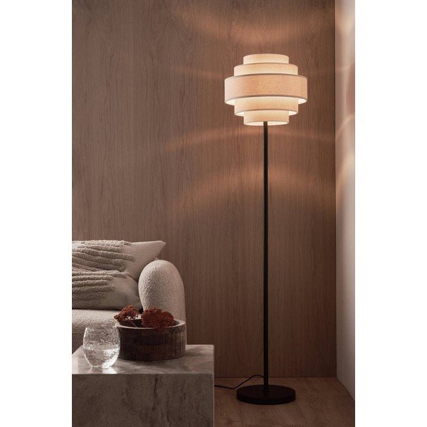 Lampada da terra nera opaca/beige in tessuto (altezza totale 145 cm) Miguel – Ellos Home-image-1