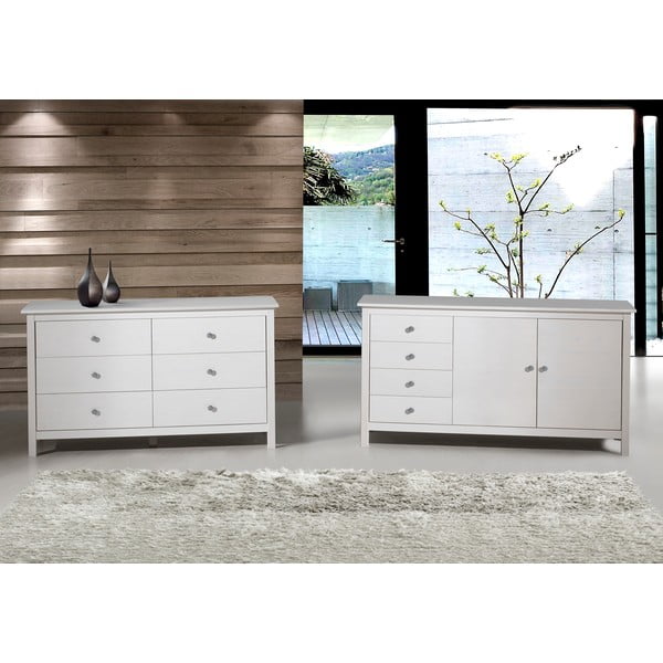 Cassettiera bassa bianca in legno di pino massiccio 130x80 cm Berna - Marckeric-image-3