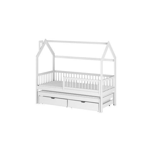 Letto per bambini in legno di pino bianco con letto estraibile e contenitore 90x200 cm Papi - Lano Meble