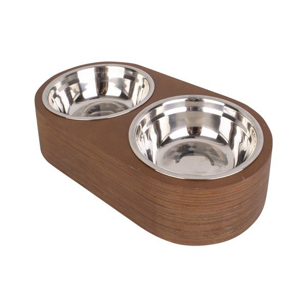 Set di 2 ciotole in metallo con base in legno scuro Pet, larghezza 18 cm Dinner Time - PT LIVING-image-2