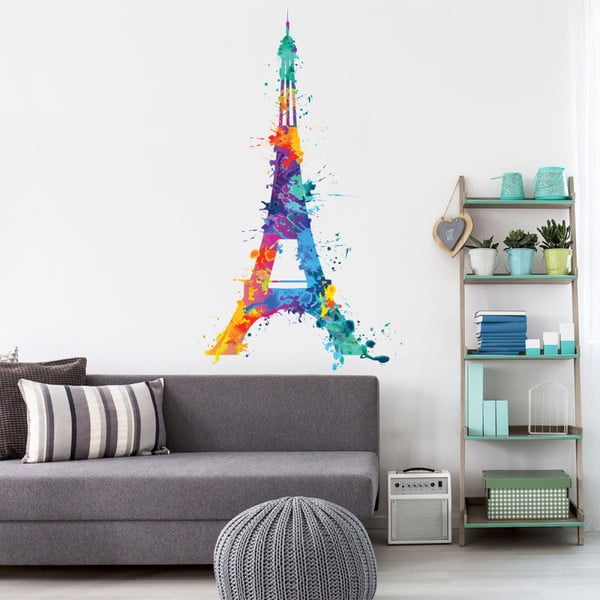 Adesivo murale Decalcomania Torre Eiffel Design Acquerello, 105 x 60 cm - Ambiance