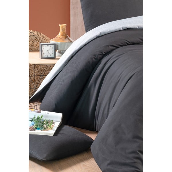 Lenzuolo matrimoniale in cotone nero e grigio / lenzuolo matrimoniale esteso 200x220 cm - Mila Home-image-2