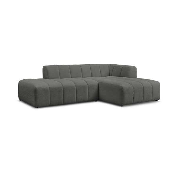 Divano angolare grigio scuro (penisola a destra/chaise lounge) con rivestimento in bouclé Annecy – Bobochic Paris-image-3