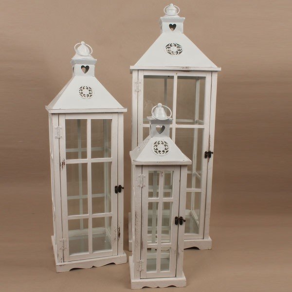 Sada 3 dřevěných luceren Dakls Vintage White