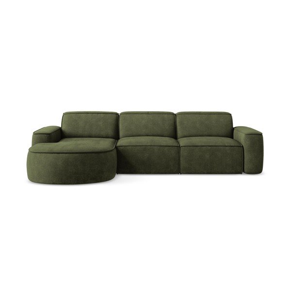 Divano angolare verde (con penisola a sinistra/con chaise lounge) con rivestimento in ciniglia Omao – Makamii