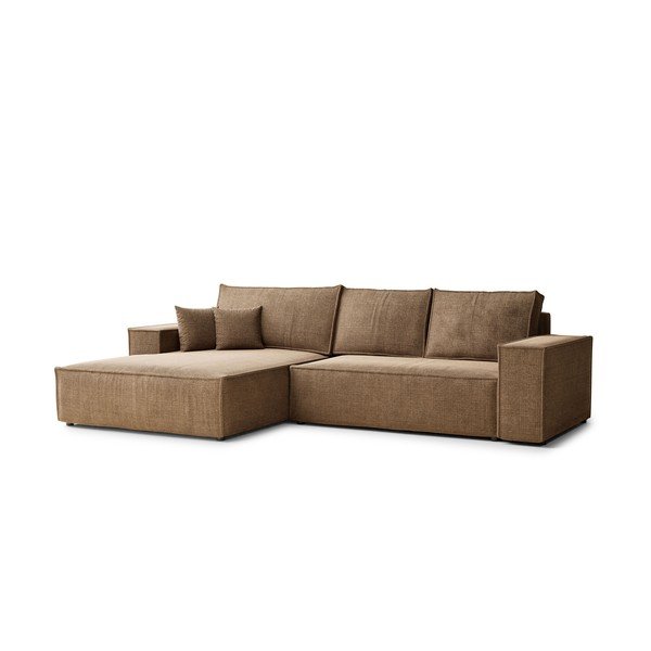 Divano angolare marrone chiaro allungabile/con contenitore (con penisola a sinistra/con chaise lounge) con rivestimento in ciniglia Maze – Maison de Rêve-image-2