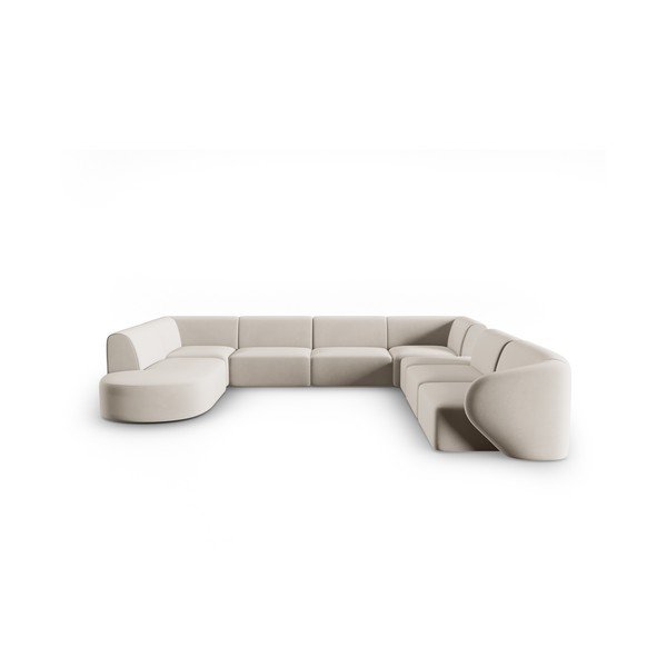 Divano angolare beige (con penisola a destra/a U) con rivestimento in velluto Paolo – Milo Casa