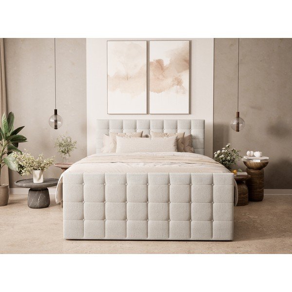 Letto boxspring color crema con contenitore 200x200 cm Tasca – Maison de Rêve-image-4