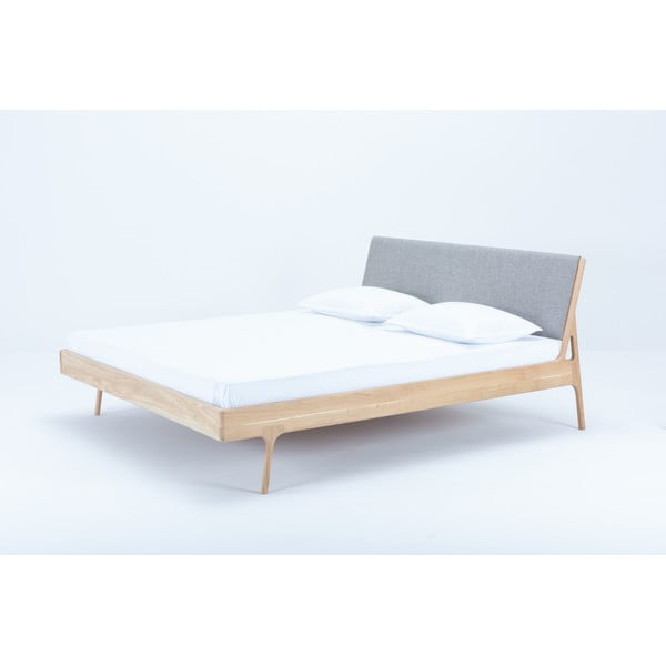 Letto matrimoniale in rovere grigio/naturale 140x200 cm Fawn - Gazzda-image-1