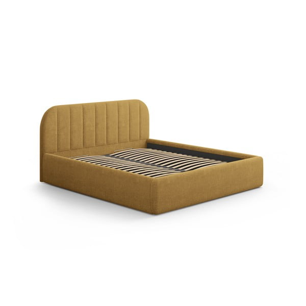 Letto matrimoniale imbottito color senape con contenitore con rete inclusa 180x200 cm Juno – Windsor & Co Sofas-image-3