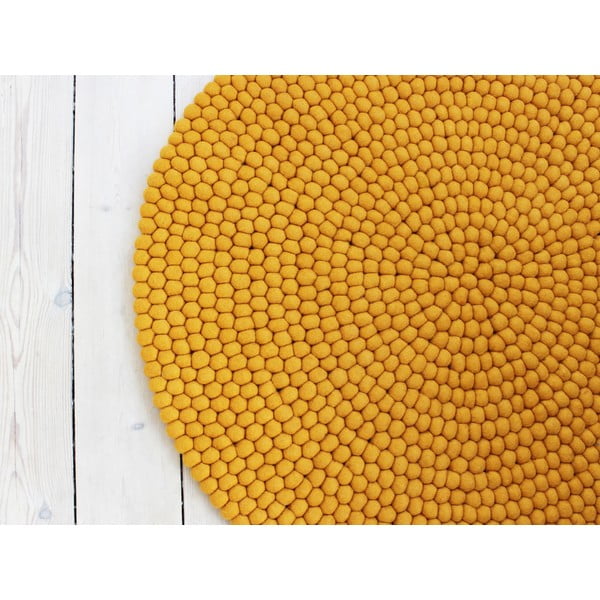 Tappeto in lana giallo senape, ⌀ 120 cm Ball Rugs - Wooldot