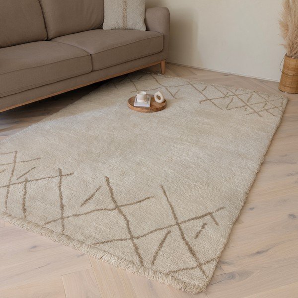 Tappeto in lana lavabile e tessuto crema 160x230 cm Azera Crosshatch - Asiatic Carpets-image-1