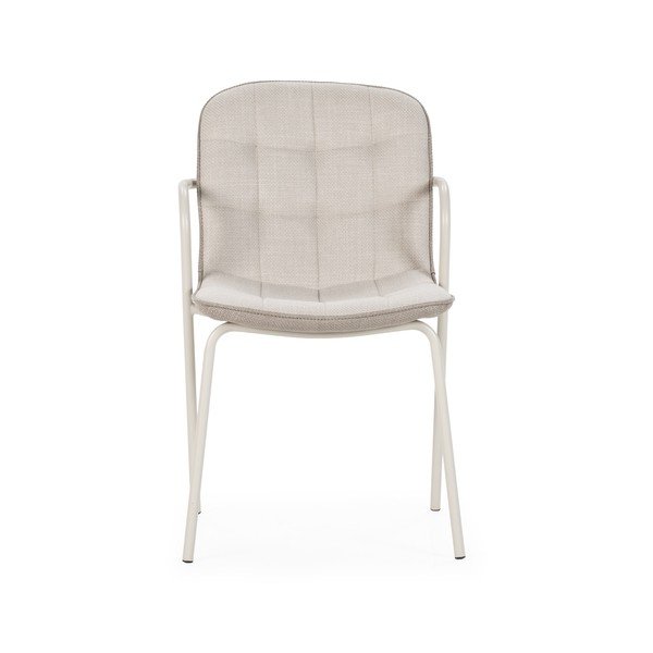 Sedia da pranzo beige imbottito con braccioli Angie – Marckeric-image-2