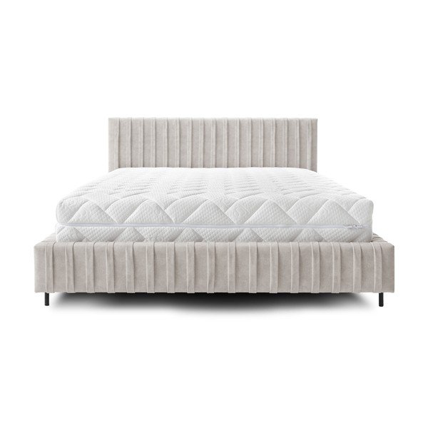 Letto matrimoniale imbottito beige con contenitore e rete inclusi 140x200 cm Plissa – ELTAP-image-3