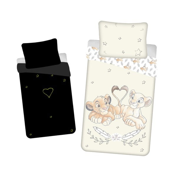 Biancheria da letto per bambini con effetto fosforescente giallo chiaro in cotone per letto singolo 140x200 cm Lion King "Best friends" – Jerry Fabrics