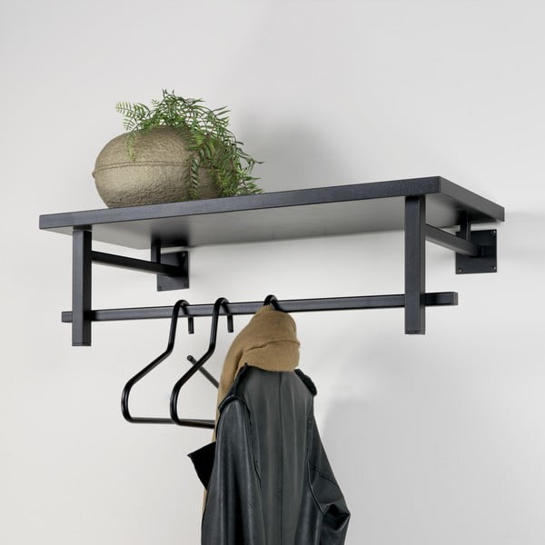 Attaccapanni da parete nero in metallo con scaffale 76 cm Simplon – Spinder Design-image-1