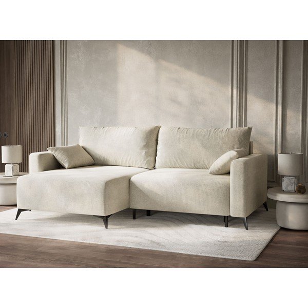 Divano angolare color crema allungabile/con contenitore (con penisola a sinistra/con chaise lounge) con rivestimento in ciniglia Leon – Maison de Rêve-image-4