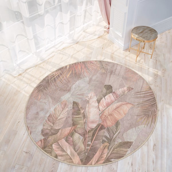 Tappeto rotondo in rosa chiaro lavabile ø 120 cm Dusty Leaves – Mila Home-image-2
