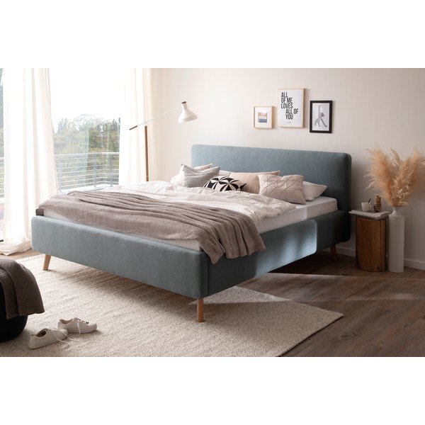 Letto matrimoniale imbottito blu polveroso con contenitore con rete inclusa 180x200 cm Mattis – Meise Möbel-image-1