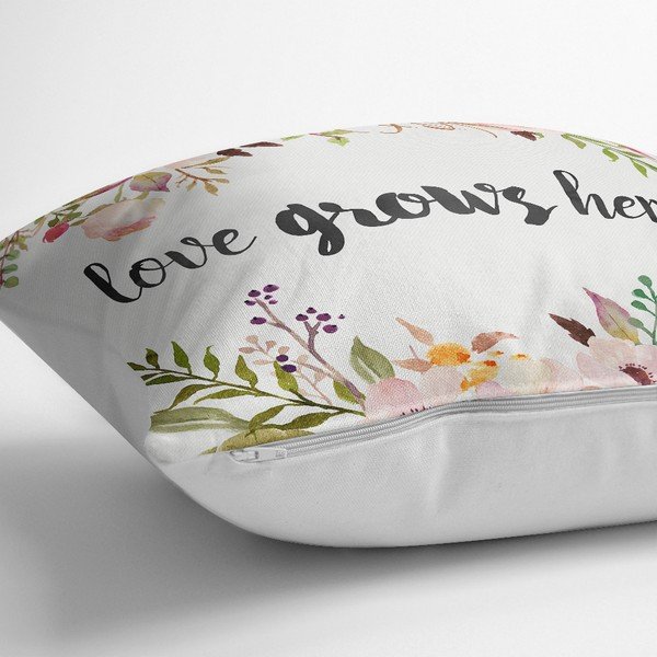 Federa in misto cotone Love Grows Here, 45 x 45 cm - Minimalist Cushion Covers-image-1